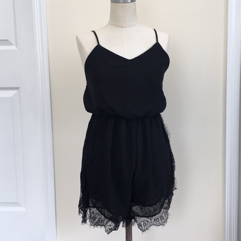 Black Lace Chiffon Romper